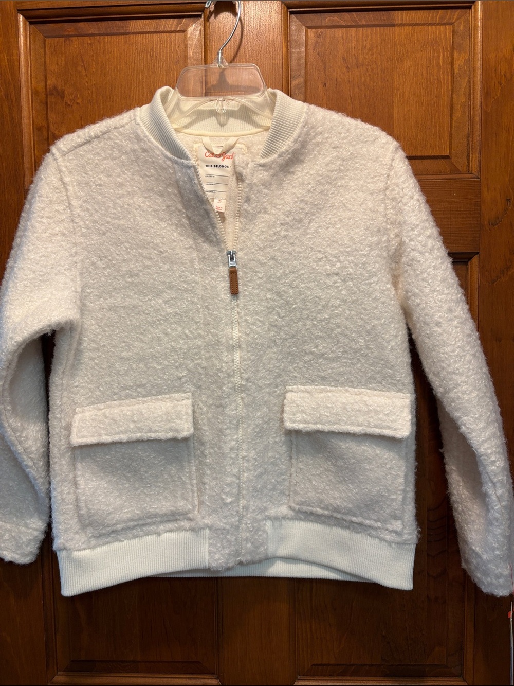 Cat & Jack Cream Fuzzy Zip Bomber Jacket